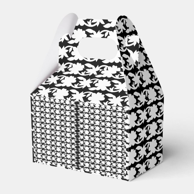 A white, symmetrical pattern featuring repetitive  favor box (Front Side)