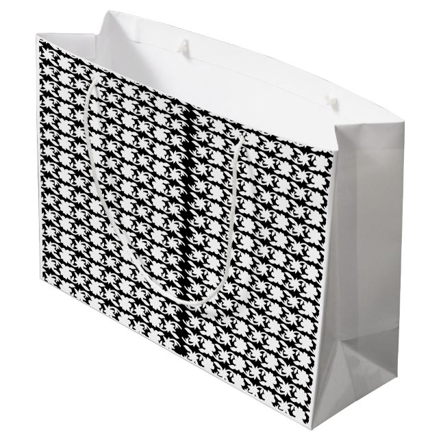 A white, symmetrical pattern featuring repetitive  large gift bag (Back Angled)