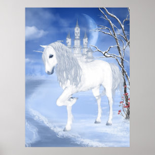 a white unicorn Poster