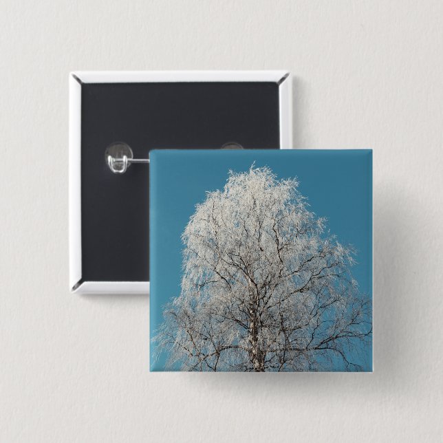 A White Willow Tree Against Cloudless Blue Sky 2 Inch Square Button (Front & Back)
