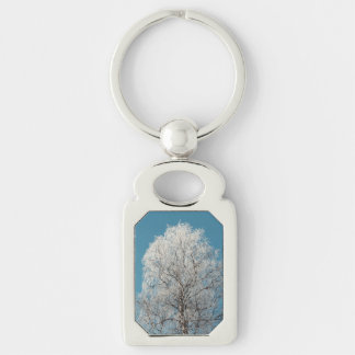 A White Willow Tree Against Cloudless Blue Sky Keychain