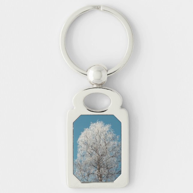 A White Willow Tree Against Cloudless Blue Sky Keychain (Front)