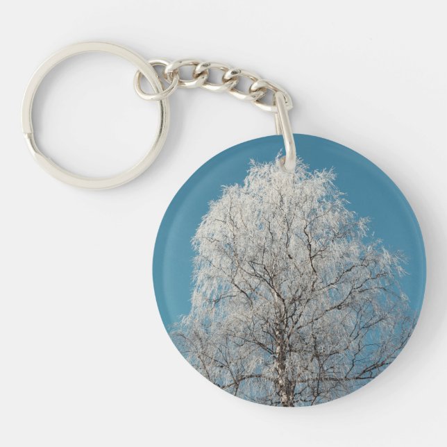 A White Willow Tree Against Cloudless Blue Sky Keychain (Front)