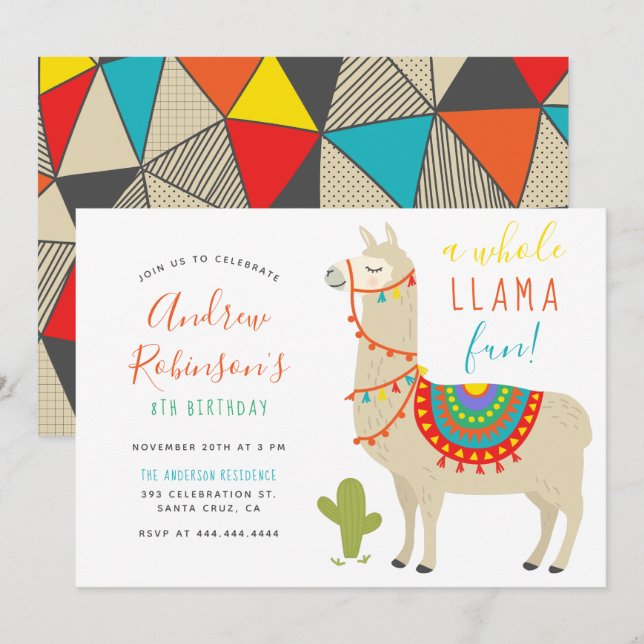 A Whole Llama Fun Animal Birthday Party Invitation (Front/Back)