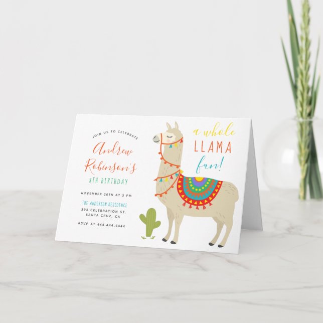 A Whole Llama Fun Animal Birthday Party Invitation (Front)
