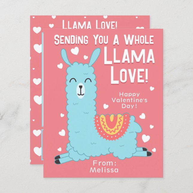 A Whole Llama Love Classroom Valentine's Day Card (Front/Back)