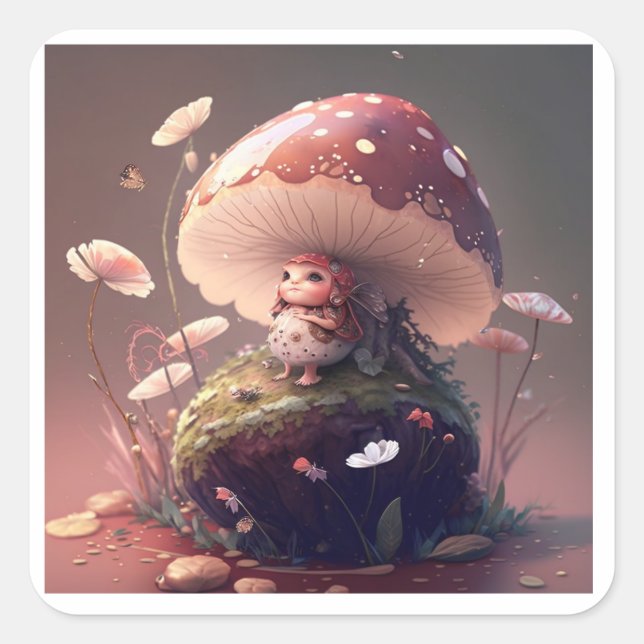 A Wild Mushroom Fae Square Sticker (Front)