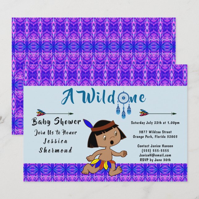 A Wild One Baby Shower Tribal Arrows Abstract Blue Invitation (Front/Back)