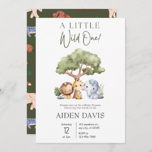 A Wild One Cute Jungle Safari Baby Shower Invitation