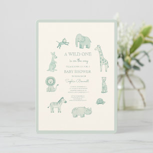 A Wild One Is on the Way Pastel Safari Baby Shower Invitation