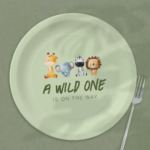 A Wild One Is On The Way Safari Baby Shower Paper Plate