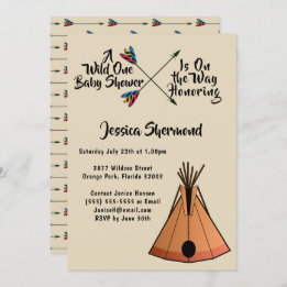 A Wild One Tribal Arrows & Teepee Tent Baby Shower Invitation