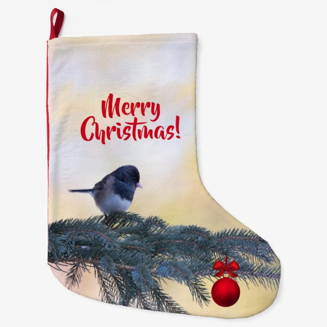 A Winter Bird and a Christmas Ornament on a Large Christmas Stocking (Front)