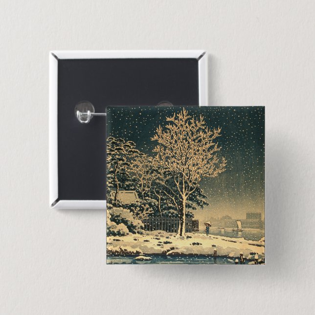 A Winter Day on Sumida River in Japan 2 Inch Square Button (Front & Back)
