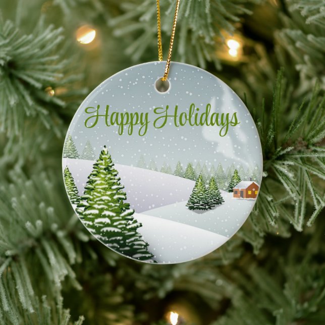 A winter day with a Christmas tree covered snow Ceramic Ornament (Tree)