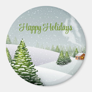 A winter day with a Christmas tree covered snow Magnet
