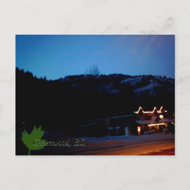 A winter evening in Greenwood, BC Postcard (Front)