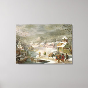 A Winter Landscape with Travellers on a Path Canvas Print