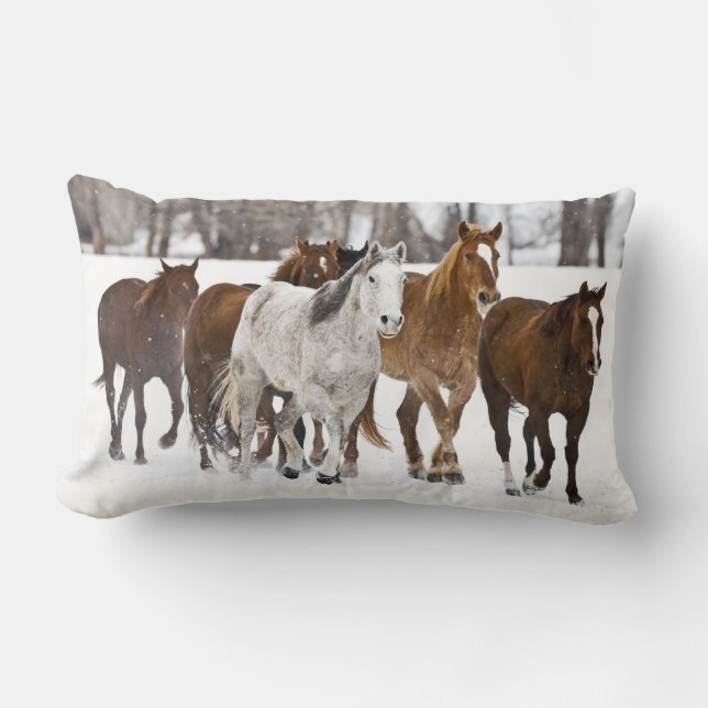 A winter scenic of running lumbar pillow (Front)