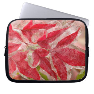 A winters ice storm covering the leaves of laptop sleeve