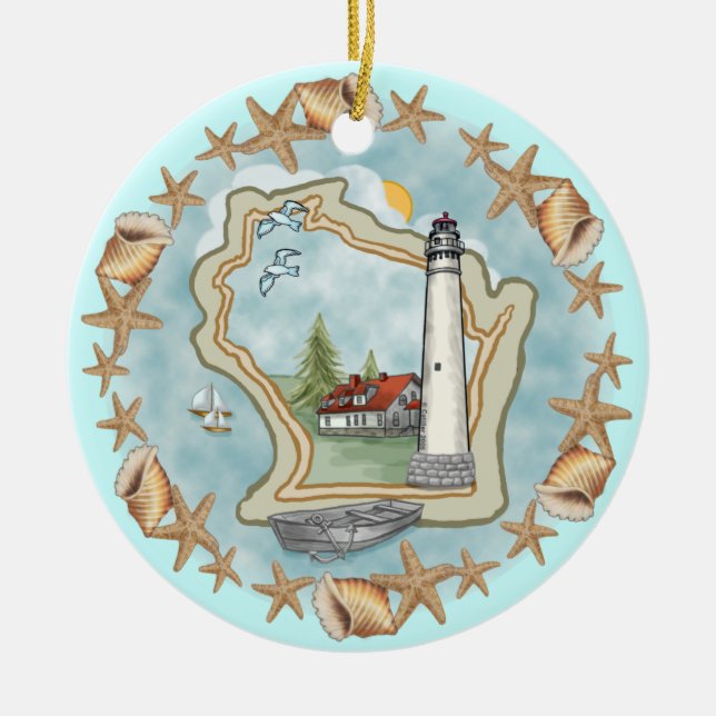 A Wisconsin Shells Lighthouse Ornament (Front)