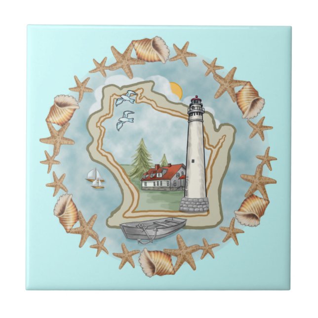 A Wisconsin Shells Lighthouse Tile (Front)