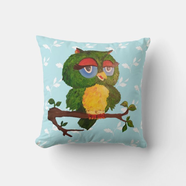 A Wise Old Owl Sitting On A Tree Branch Throw Pillow (Front)