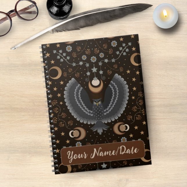 A Wise Owl, Stars and a Mysterious Moon, Notebook (The owl on this notebook cover evokes mystery and inspires wise writing.)