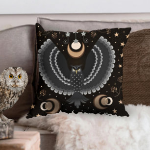 A Wise Owl, Stars and a Mysterious Moon, Throw Pillow