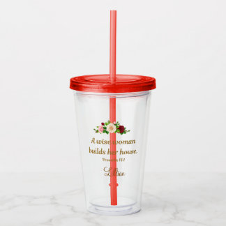 "A Wise Woman Builds Her House" Customized Red Acrylic Tumbler