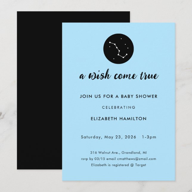 A Wish Come True Big Dipper Baby Shower Invitation (Front/Back)