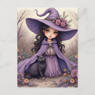 A Witch and Her Black Cat Postcard