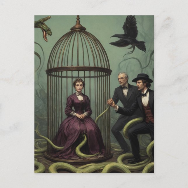 A Witch in a Bird Cage Filled With Snakes Postcard (Front)