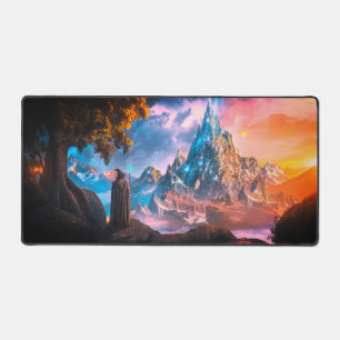 A Wizard overlooking a beautiful mountain Desk Mat