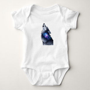 A wolf howling at a starry galaxy baby bodysuit