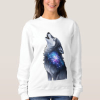 A wolf howling at a starry galaxy