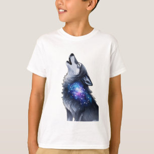 A wolf howling at a starry galaxy T-Shirt