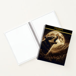 A wolf howls at the moon in an intricate sketch notebook