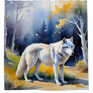 A wolf in a forest watercolor painting