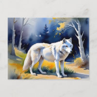 A wolf in a forest watercolor painting