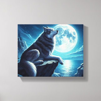 A Wolf In The Night , Stretched Canvas Print