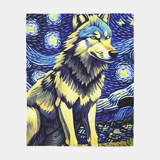 A Wolf in The Starry Night Fleece Blanket (Front)