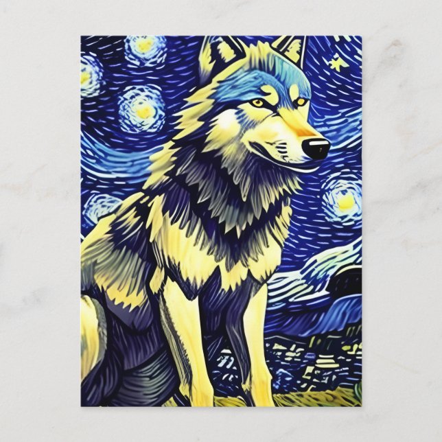 A Wolf in The Starry Night Postcard (Front)