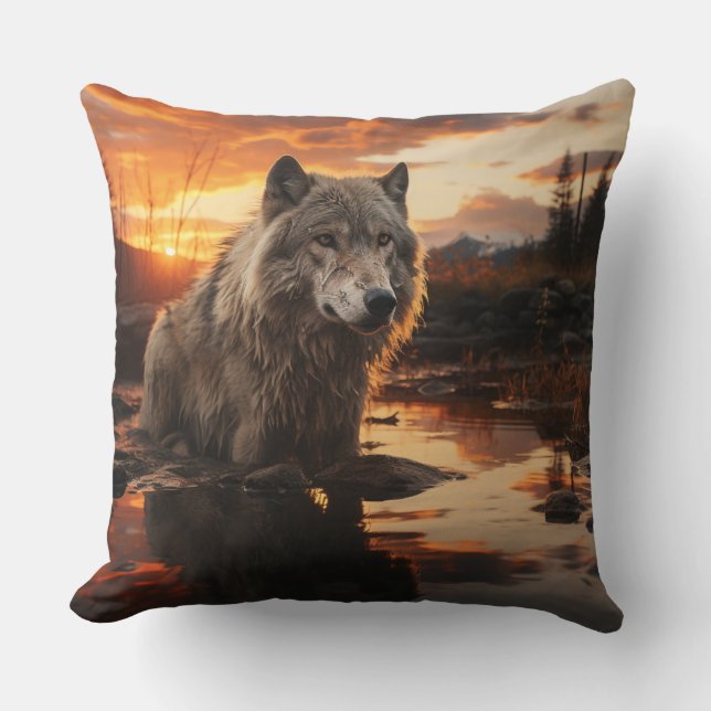 A Wolf in the wlderness Throw Pillow (Front)