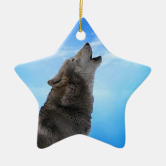 A Wolf on a star Ceramic Ornament