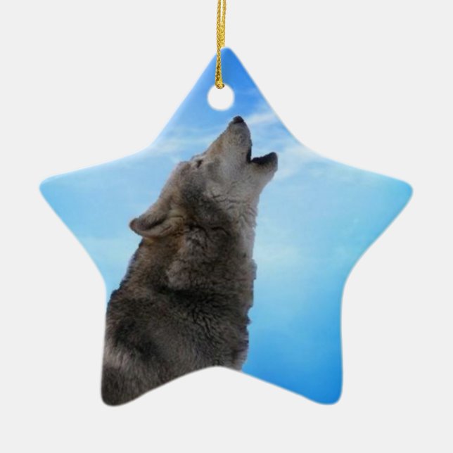 A Wolf on a star Ceramic Ornament (Front)