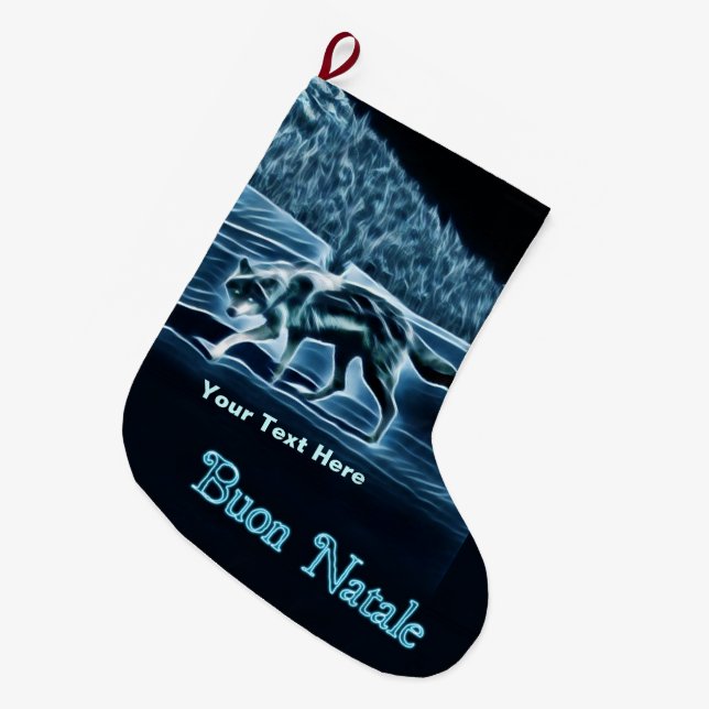 A Wolf On Snow - Buon Natale Large Christmas Stocking (Front (Hanging))