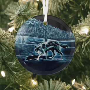 A Wolf On Snow Glass Ornament