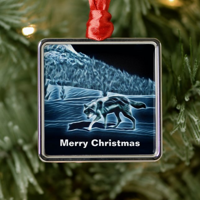 A Wolf On Snow Metal Ornament (Tree)