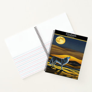 A wolf serenades the moon on a quiet night notebook